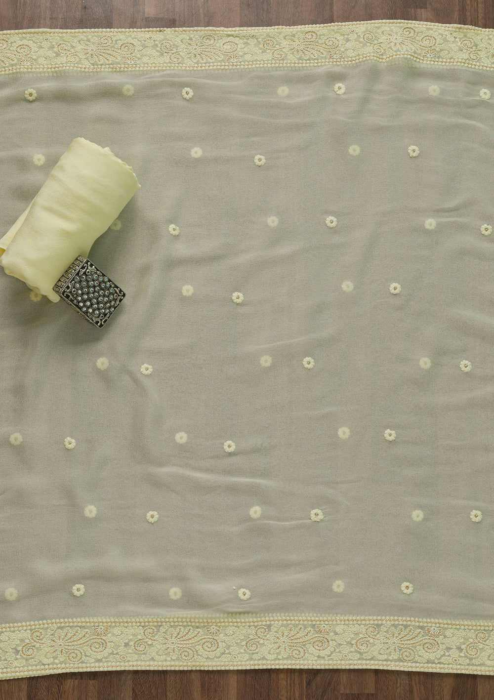 Lemon Yellow Chikankari Georgette Unstitched Salwar Suit-Koskii