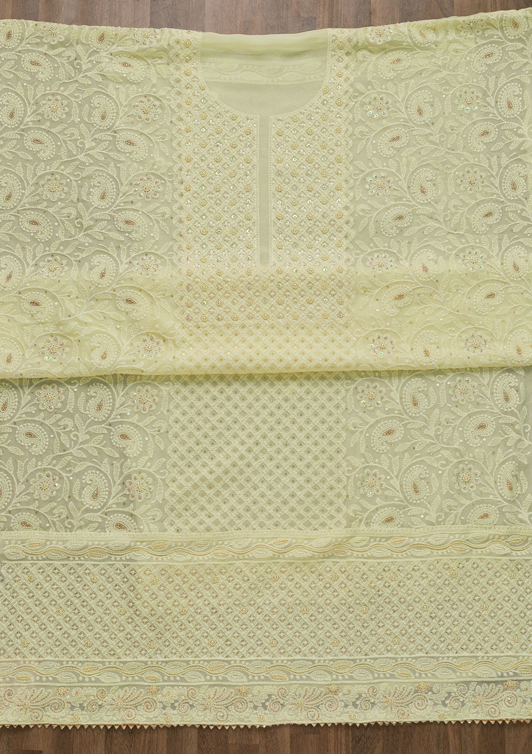 Lemon Yellow Chikankari Georgette Unstitched Salwar Suit-Koskii