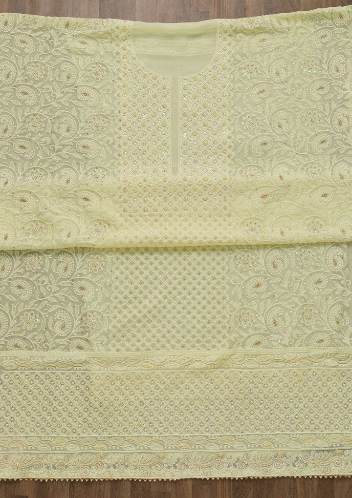 Lemon Yellow Chikankari Georgette Unstitched Salwar Suit-Koskii