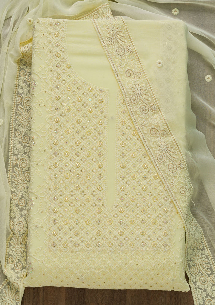 Lemon Yellow Chikankari Georgette Unstitched Salwar Suit-Koskii