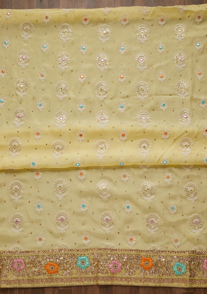 Lemon Yellow Cutdana Georgette Unstitched Salwar Suit - Koskii