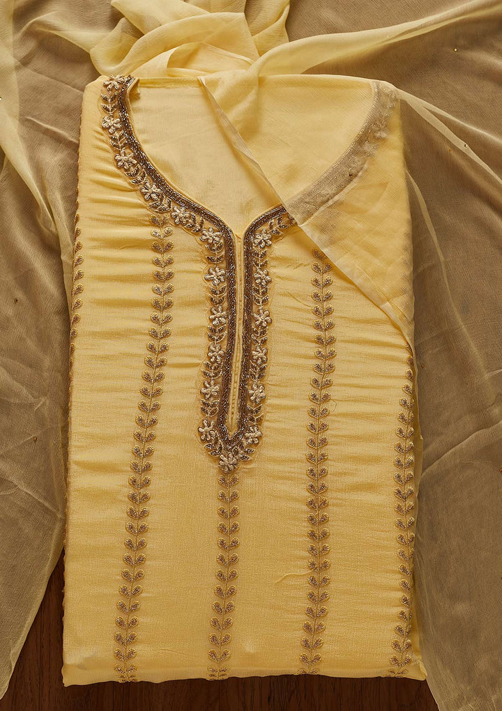 Lemon Yellow Cutdana Semi Crepe Designer Unstitched Salwar Suit - koskii