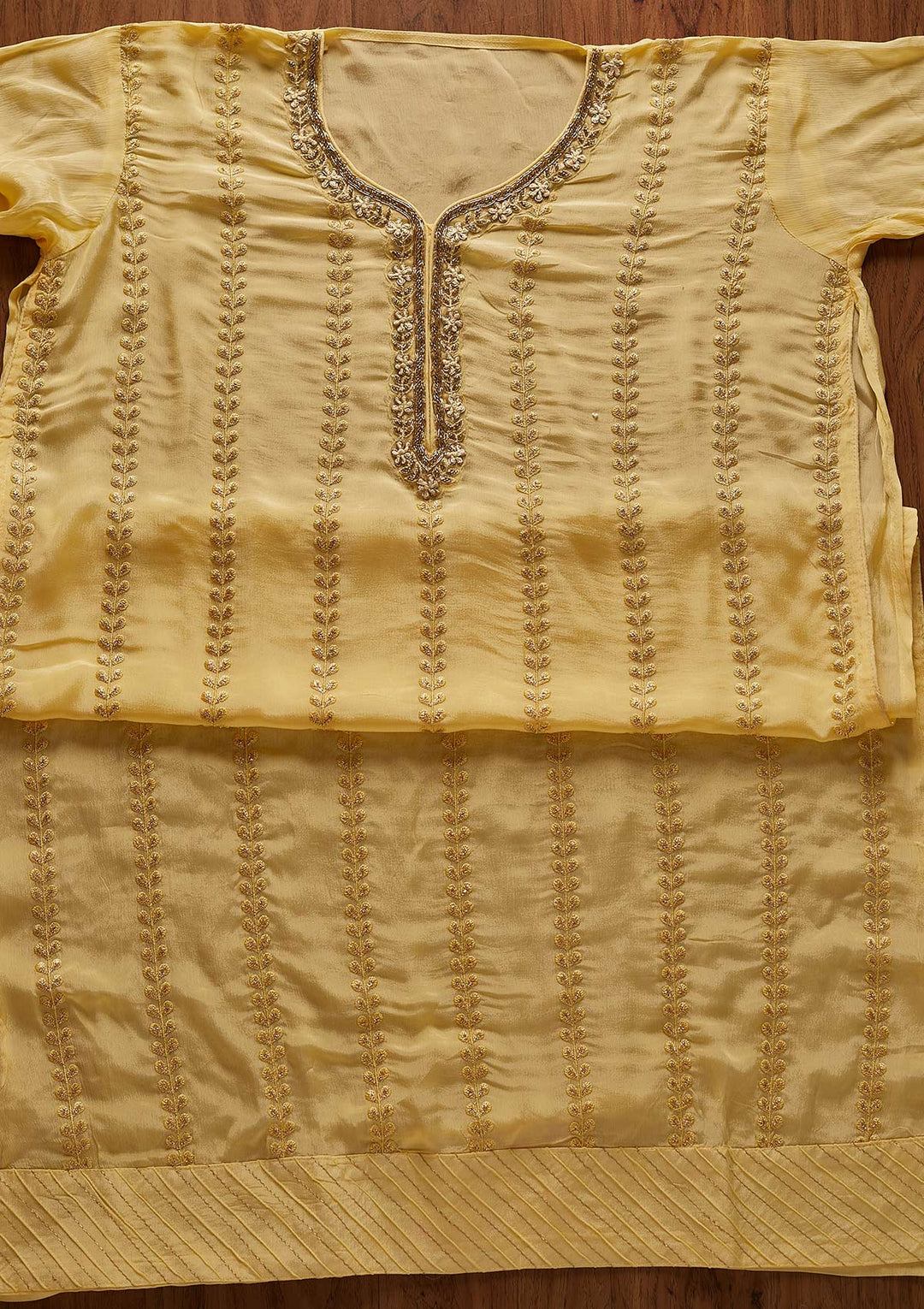 Lemon Yellow Cutdana Semi Crepe Designer Unstitched Salwar Suit - koskii