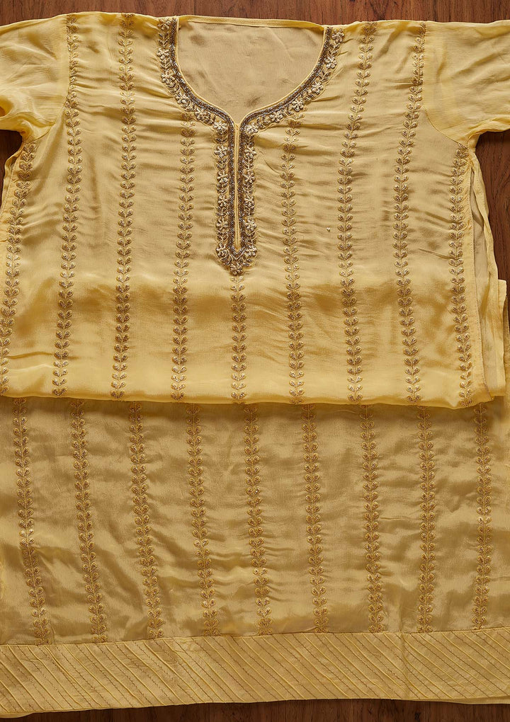 Lemon Yellow Cutdana Semi Crepe Designer Unstitched Salwar Suit - koskii