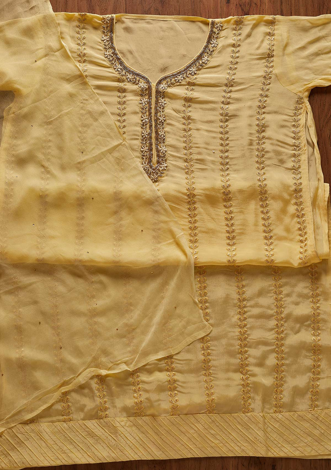Lemon Yellow Cutdana Semi Crepe Designer Unstitched Salwar Suit - koskii