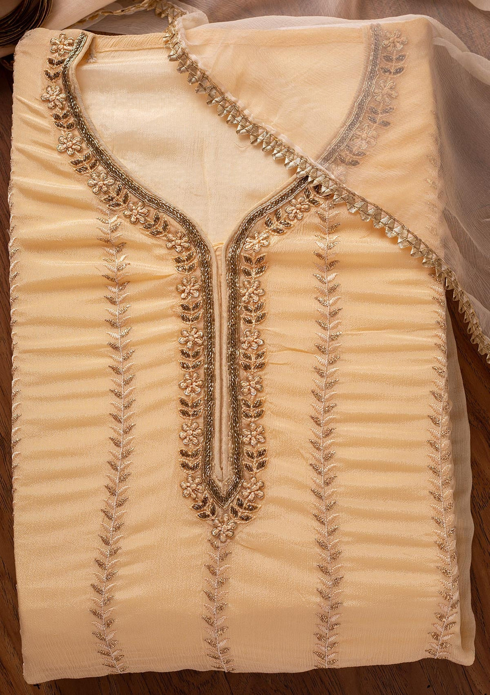 Lemon Yellow Cutdana Semi Crepe Designer Unstitched Salwar Suit - koskii