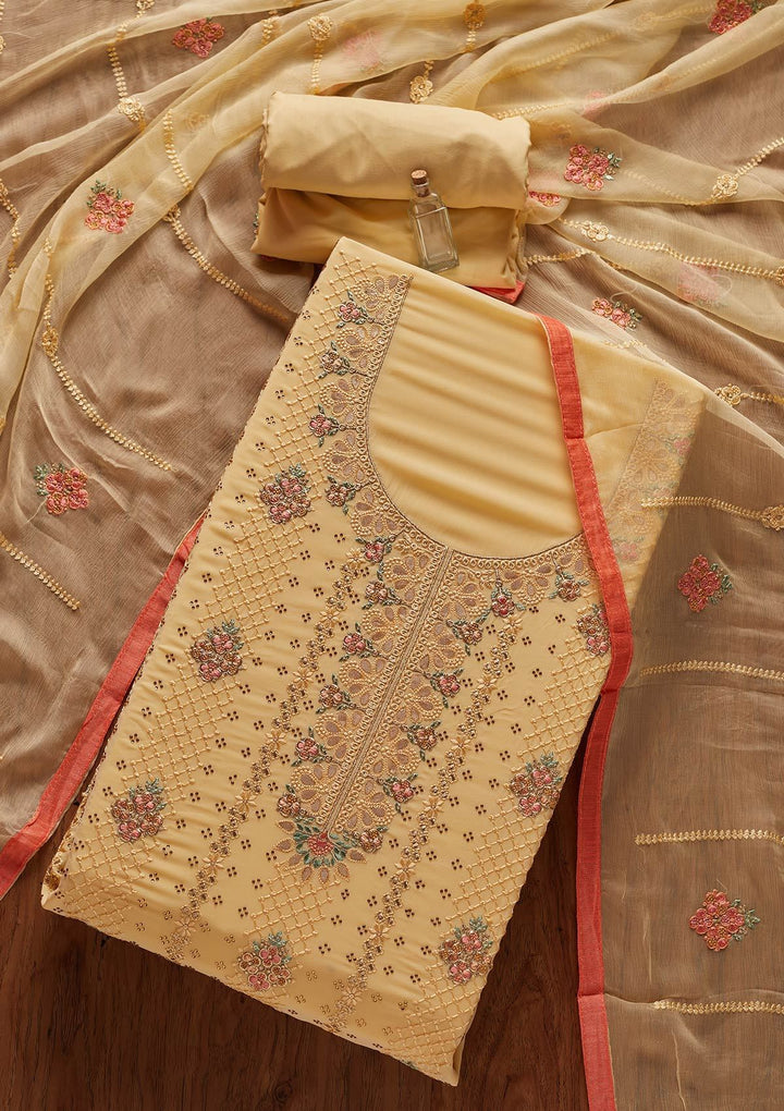 Lemon Yellow Gotapatti Georgette Designer Unstitched Salwar Suit - koskii