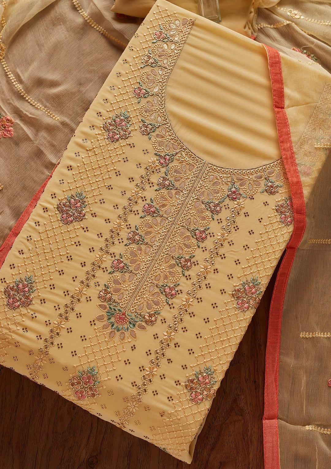 Lemon Yellow Gotapatti Georgette Designer Unstitched Salwar Suit - koskii