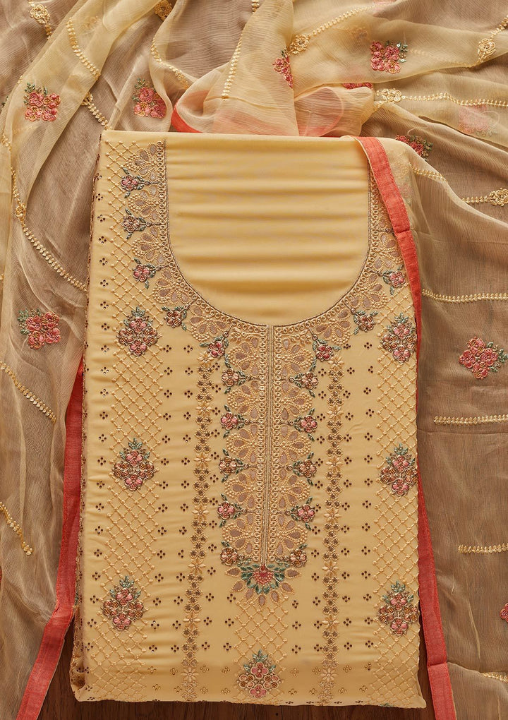 Lemon Yellow Gotapatti Georgette Designer Unstitched Salwar Suit - koskii