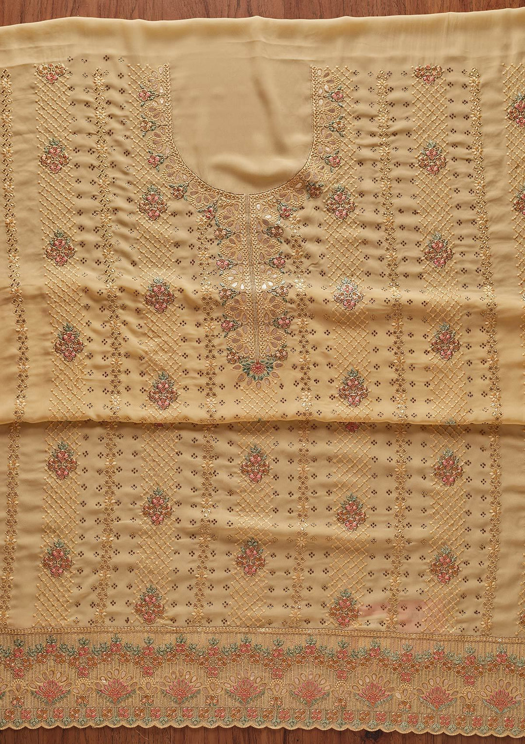 Lemon Yellow Gotapatti Georgette Designer Unstitched Salwar Suit - koskii