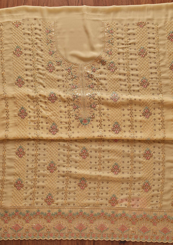 Lemon Yellow Gotapatti Georgette Designer Unstitched Salwar Suit - koskii