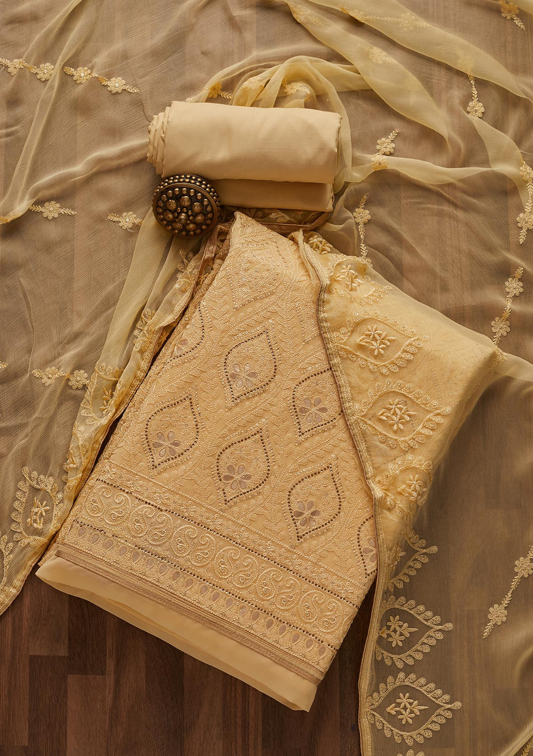 Lemon Yellow Gotapatti Georgette Designer Unstitched Salwar Suit - Koskii
