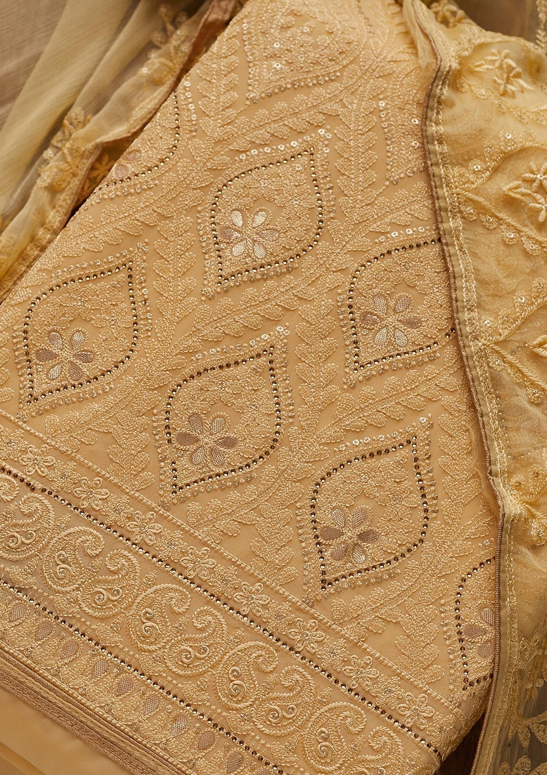 Lemon Yellow Gotapatti Georgette Designer Unstitched Salwar Suit - Koskii