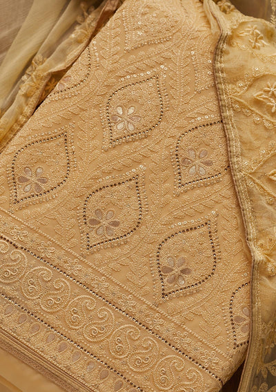 Lemon Yellow Gotapatti Georgette Designer Unstitched Salwar Suit - Koskii