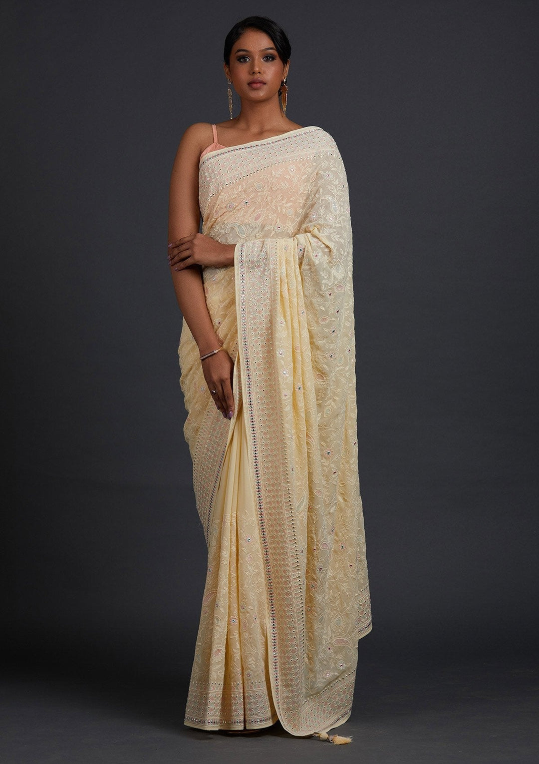 Lemon Yellow Gotapatti Georgette Designer Saree - Koskii