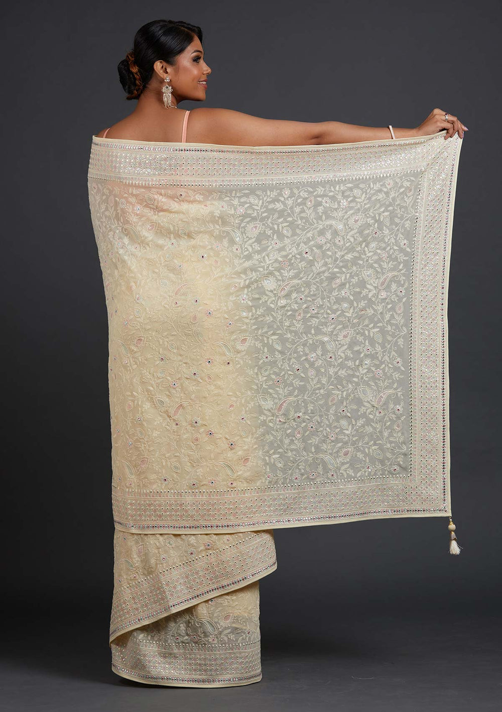 Lemon Yellow Gotapatti Georgette Designer Saree - Koskii