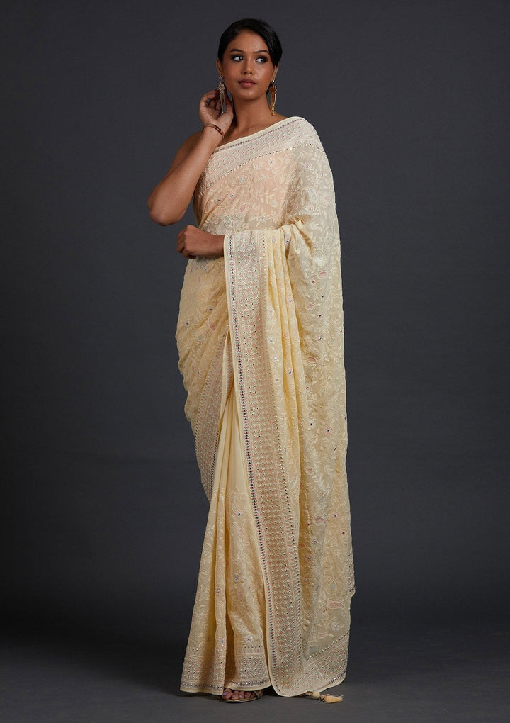 Lemon Yellow Gotapatti Georgette Designer Saree - Koskii