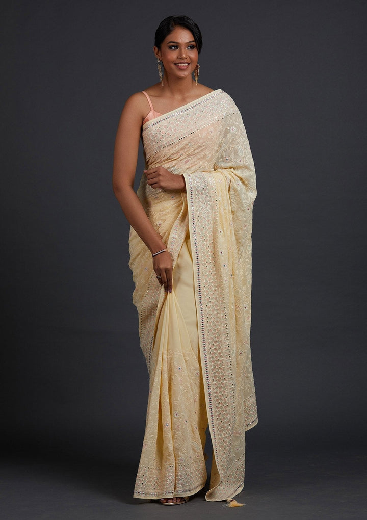 Lemon Yellow Gotapatti Georgette Designer Saree - Koskii