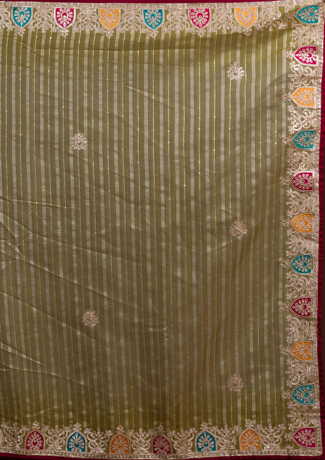 Lemon Yellow Gotapatti Shimmer Saree-Koskii