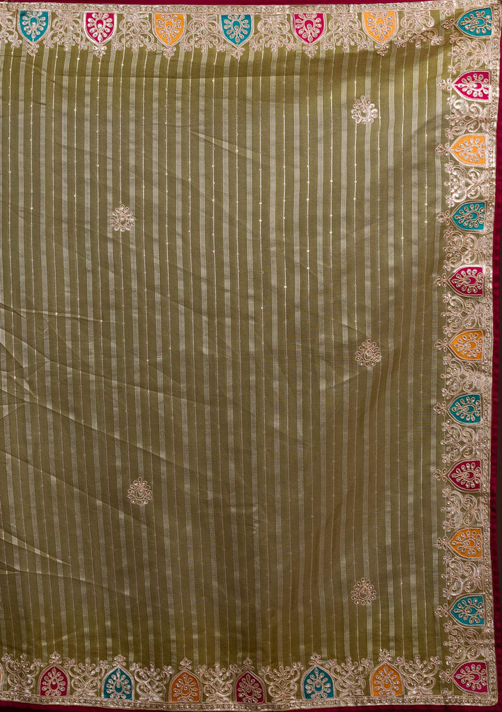 Lemon Yellow Gotapatti Shimmer Saree-Koskii
