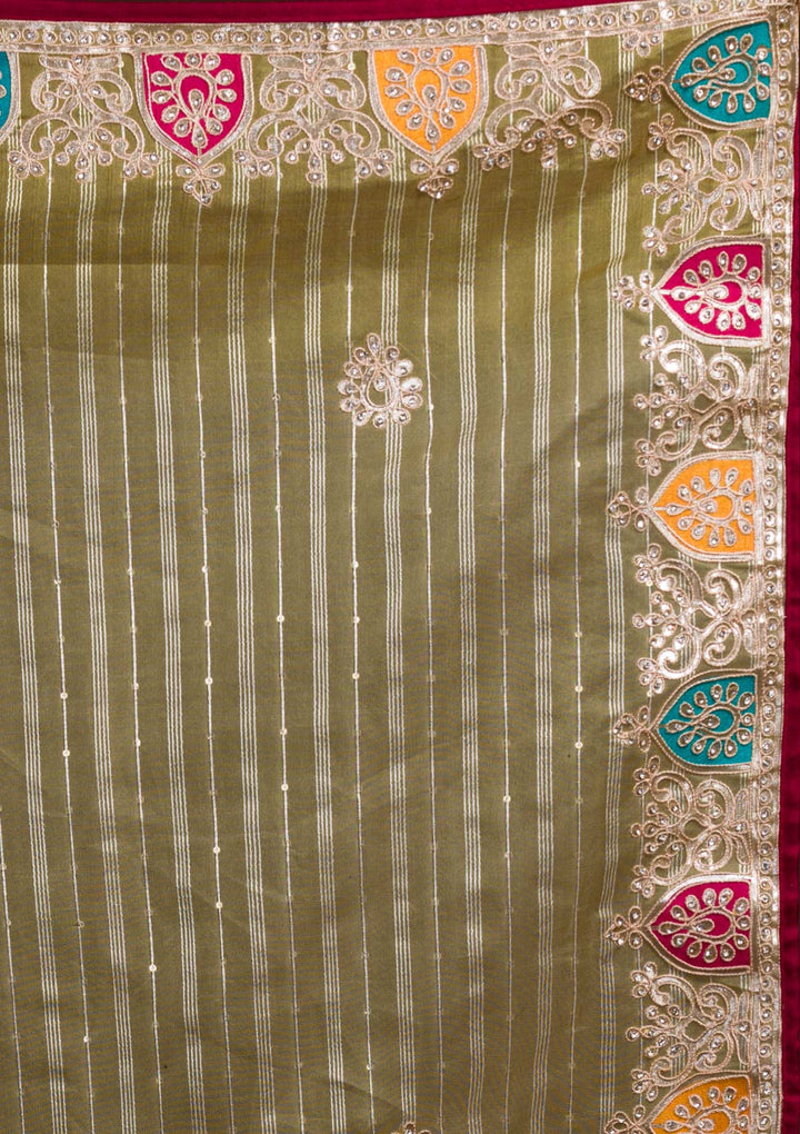 Lemon Yellow Gotapatti Shimmer Saree-Koskii