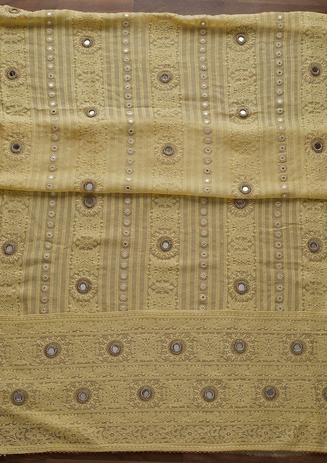 Lemon Yellow Mirrorwork Georgette Designer Unstitched Salwar Suit - Koskii