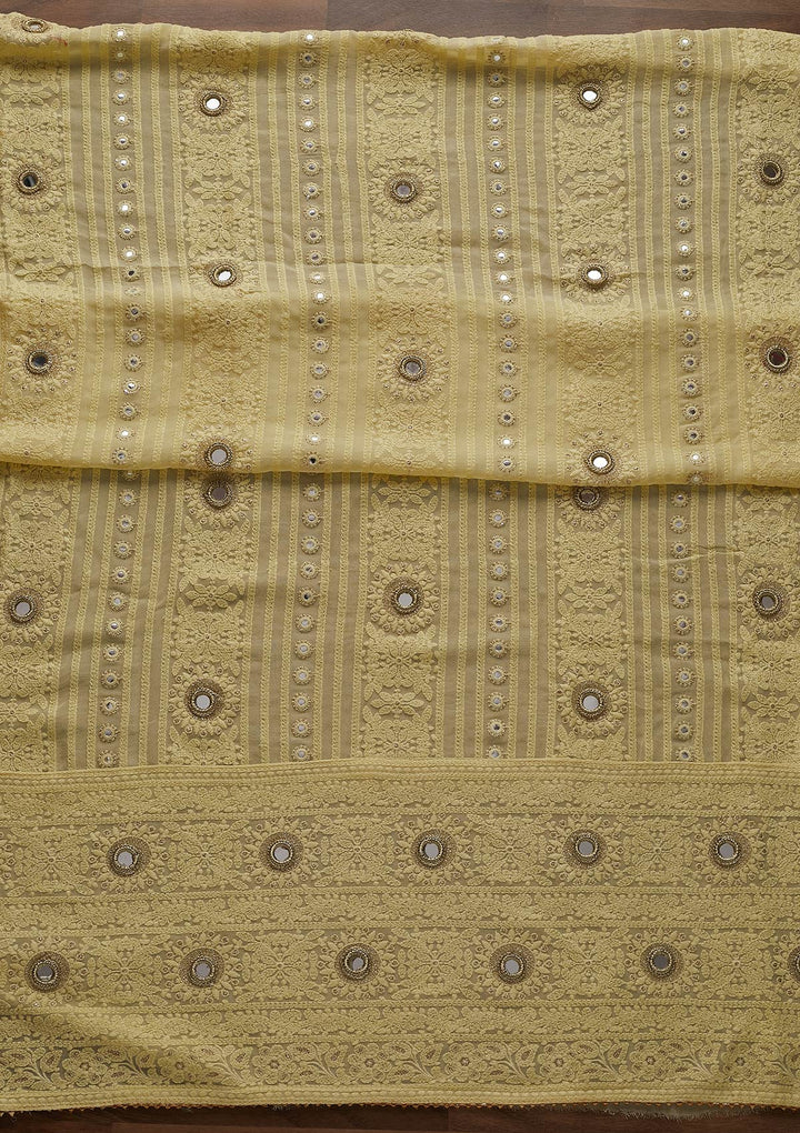 Lemon Yellow Mirrorwork Georgette Designer Unstitched Salwar Suit - Koskii