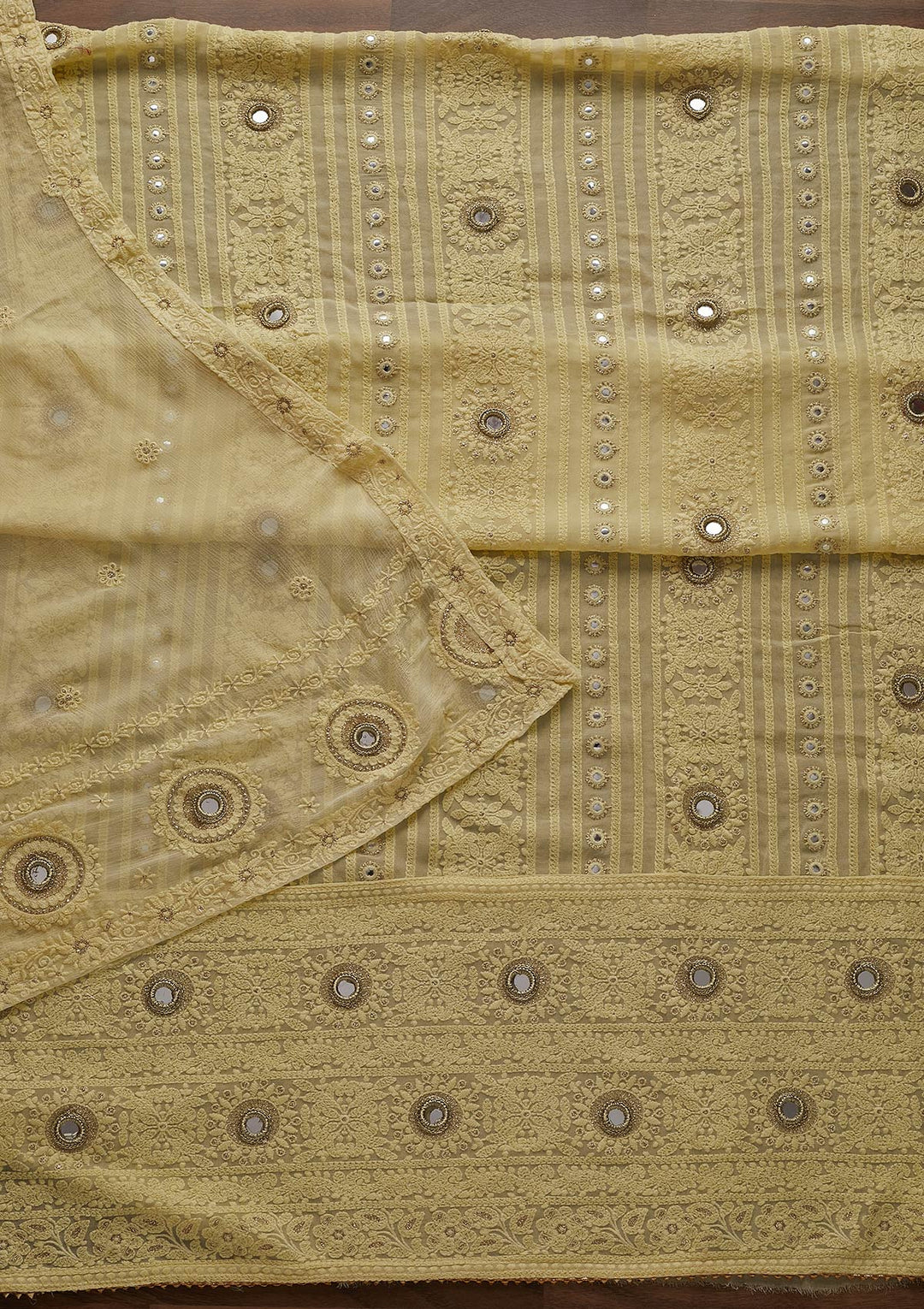 Lemon Yellow Mirrorwork Georgette Designer Unstitched Salwar Suit - Koskii