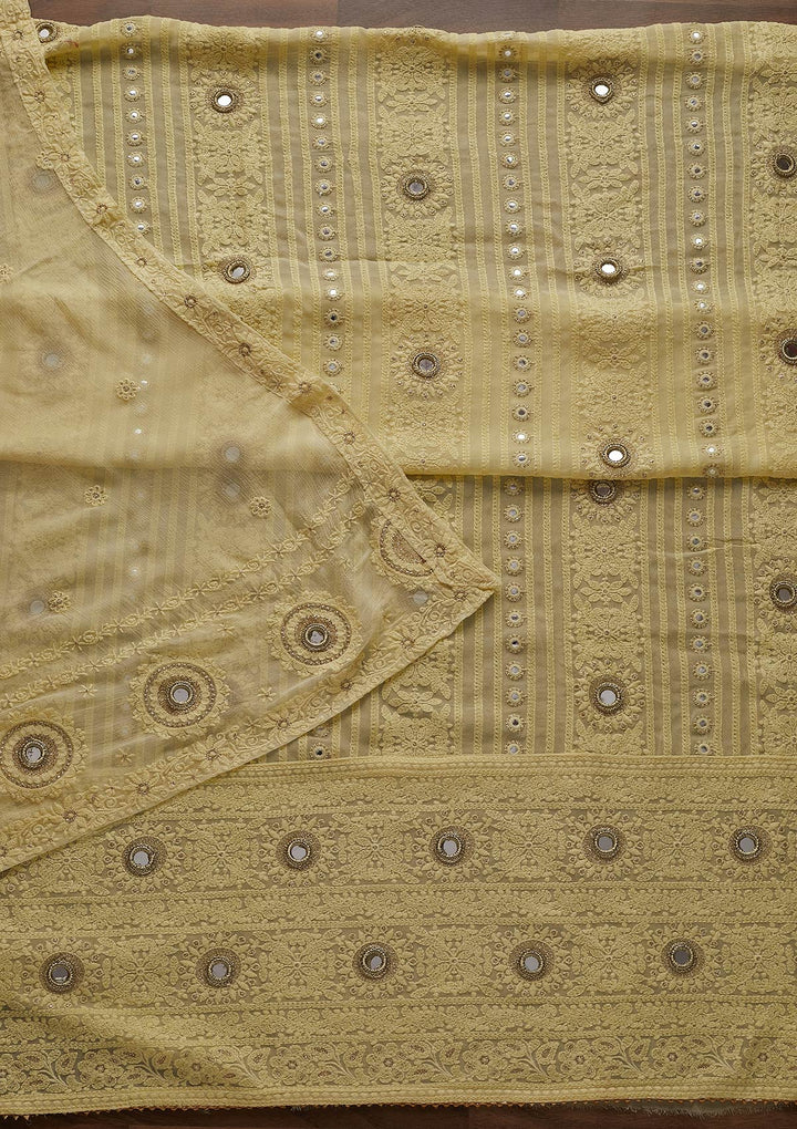 Lemon Yellow Mirrorwork Georgette Designer Unstitched Salwar Suit - Koskii