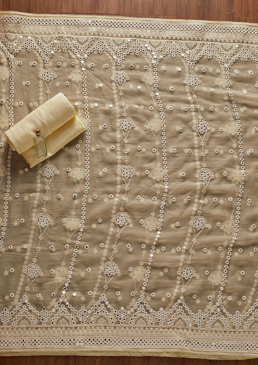 Lemon Yellow Mirrorwork Georgette Designer Unstitched Salwar Suit - koskii