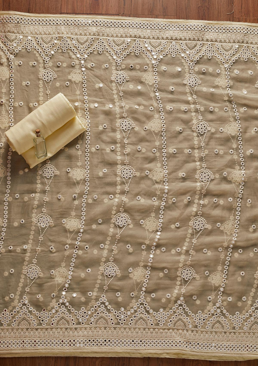Lemon Yellow Mirrorwork Georgette Designer Unstitched Salwar Suit - koskii