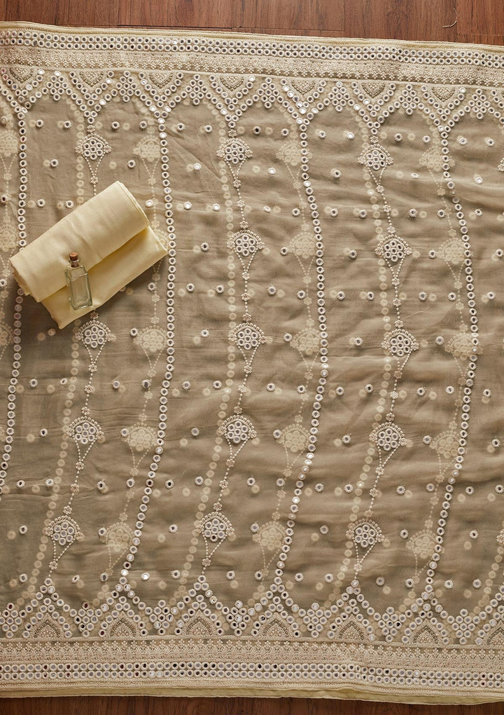 Lemon Yellow Mirrorwork Georgette Designer Unstitched Salwar Suit - koskii