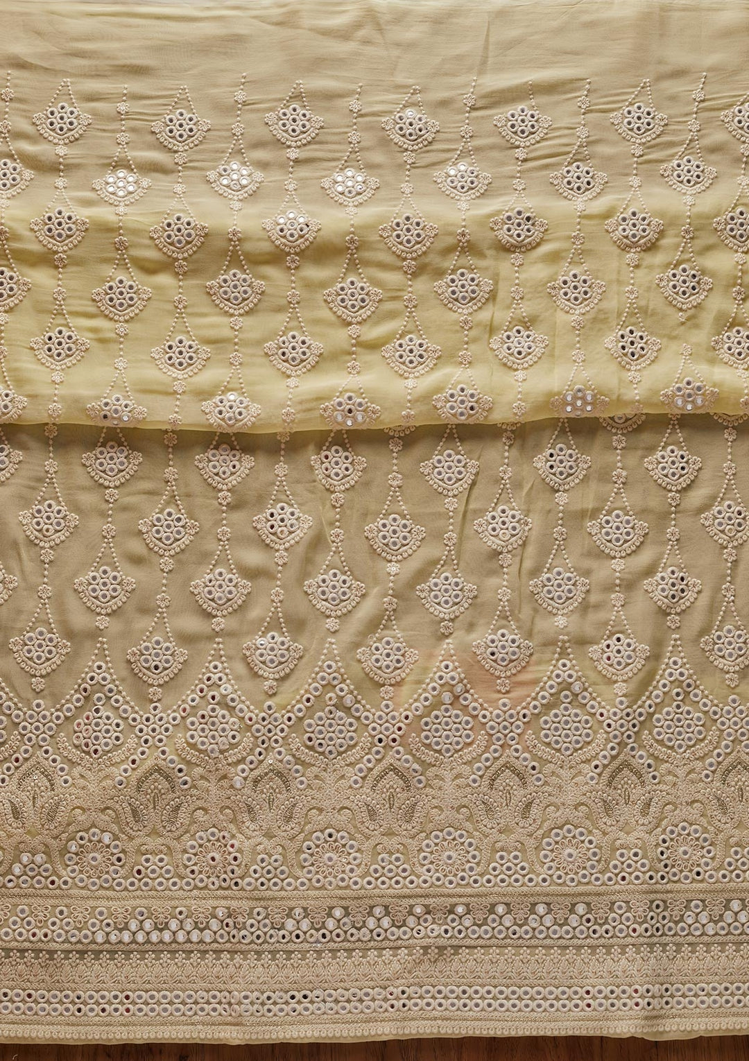 Lemon Yellow Mirrorwork Georgette Designer Unstitched Salwar Suit - koskii