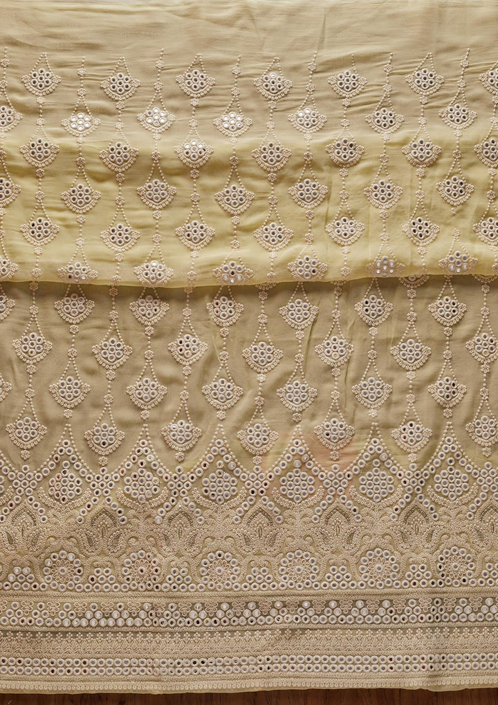 Lemon Yellow Mirrorwork Georgette Designer Unstitched Salwar Suit - koskii