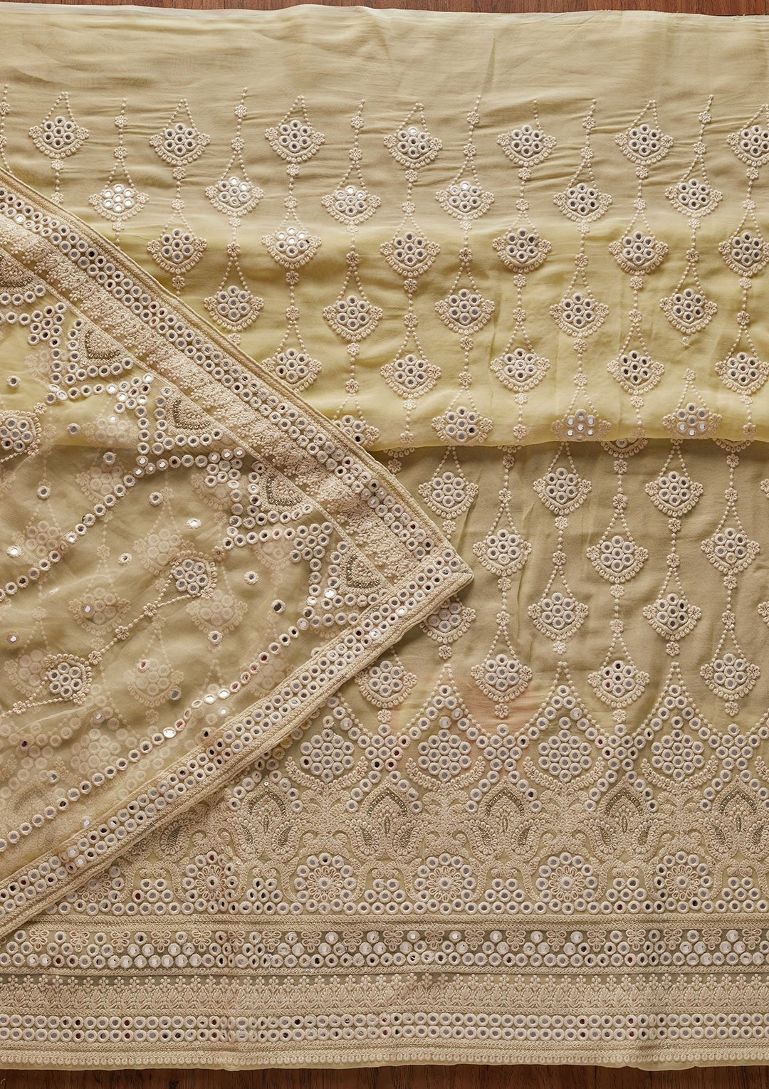 Lemon Yellow Mirrorwork Georgette Designer Unstitched Salwar Suit - koskii