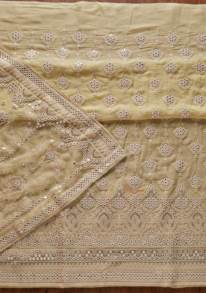 Lemon Yellow Mirrorwork Georgette Designer Unstitched Salwar Suit - koskii