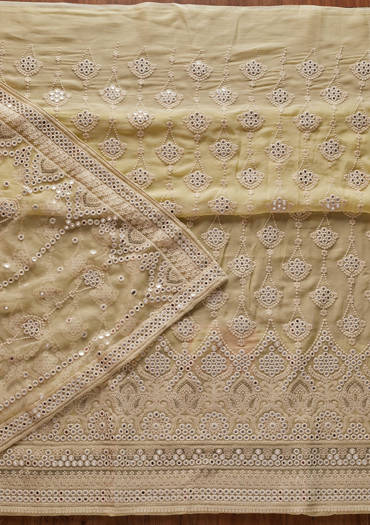 Lemon Yellow Mirrorwork Georgette Designer Unstitched Salwar Suit - koskii
