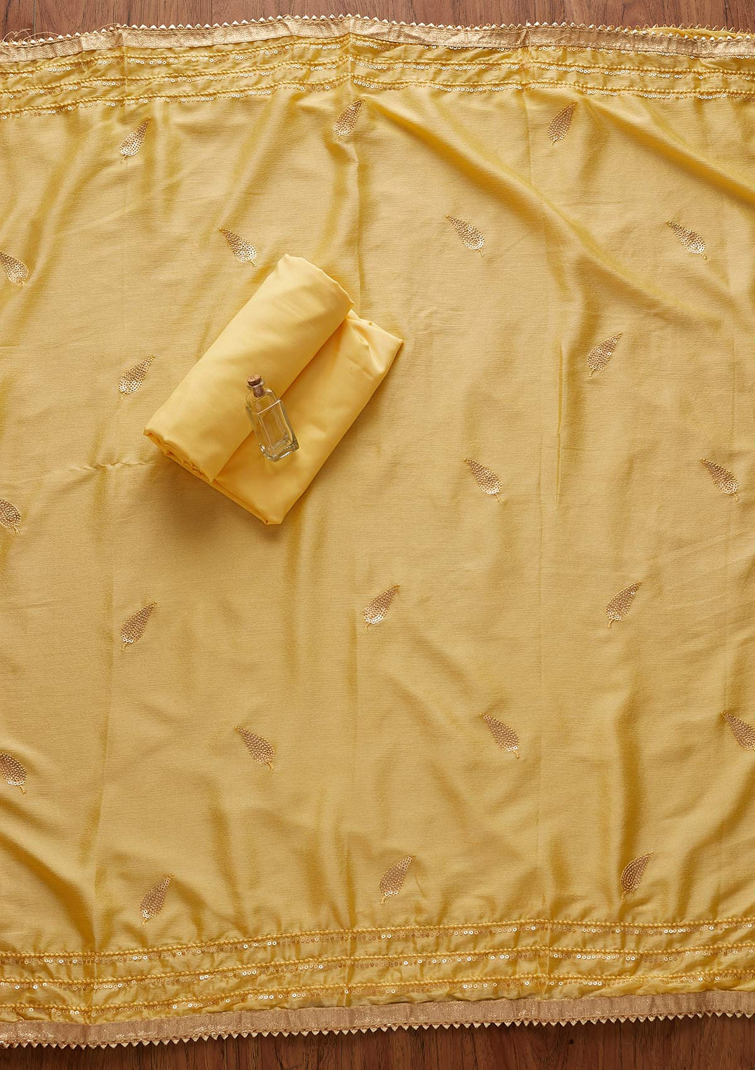 Lemon Yellow Mirrorwork Semi Crepe Designer Unstitched Salwar Suit - koskii
