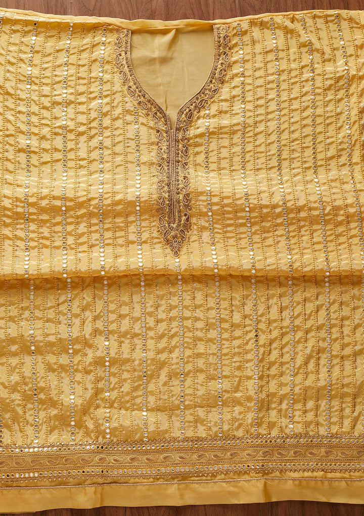 Lemon Yellow Mirrorwork Semi Crepe Designer Unstitched Salwar Suit - koskii
