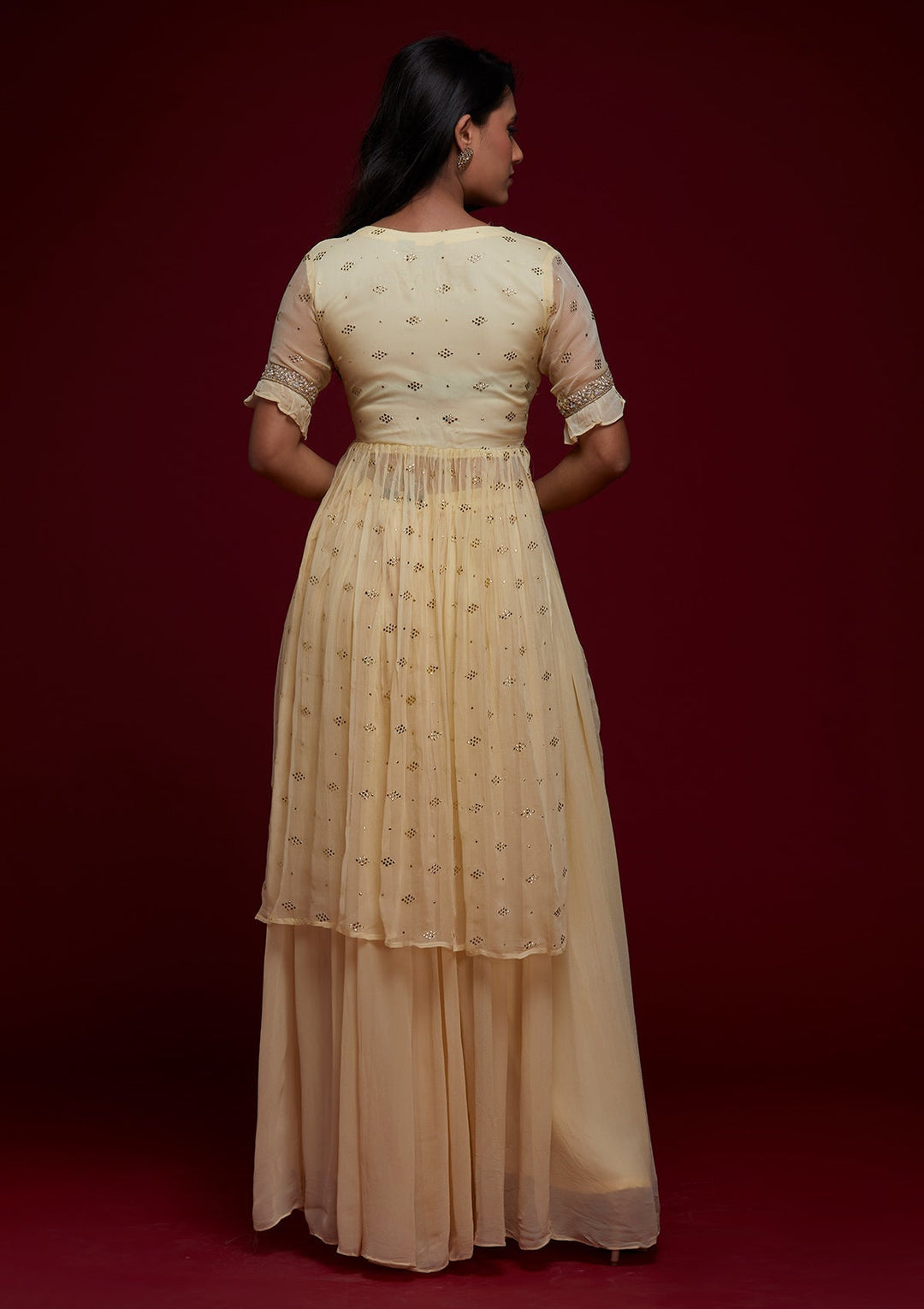 Lemon Yellow Pearlwork Georgette Designer Salwar Suit - Koskii