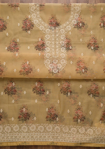 Lemon Yellow Print Georgette Unstitched Salwar Suit-Koskii