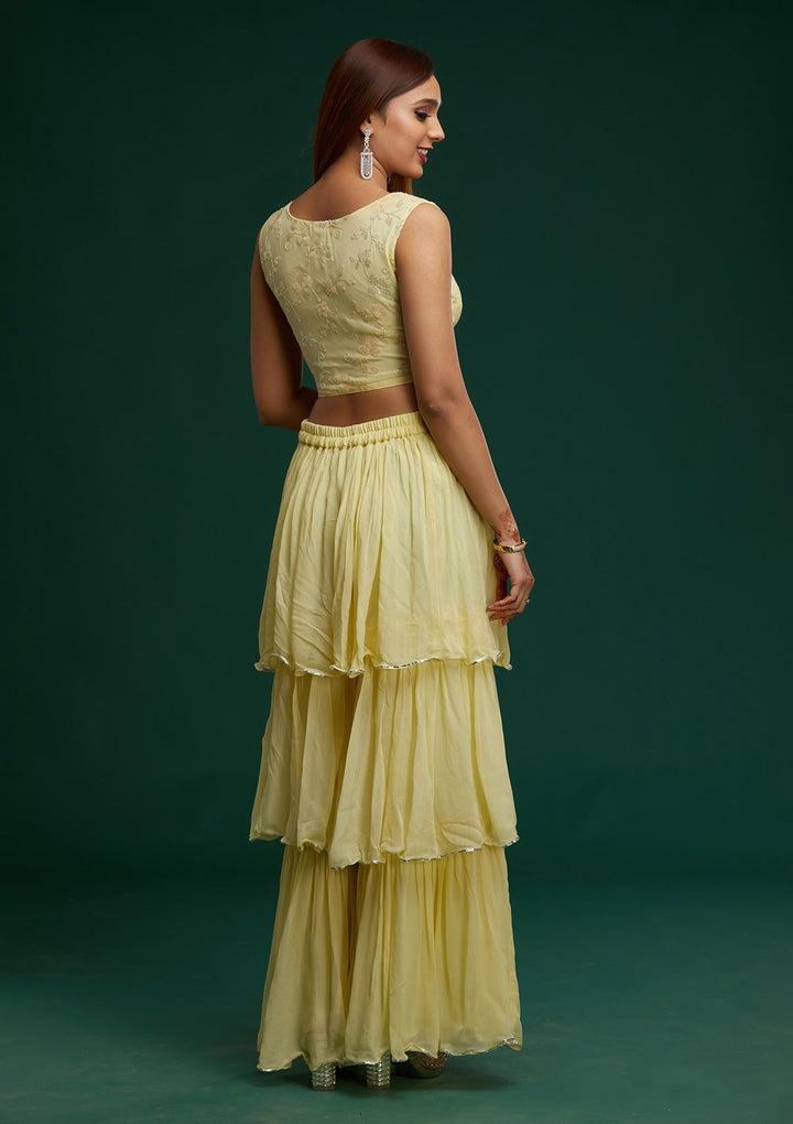 Lemon Yellow Sequins Georgette Designer Salwar Suit - Koskii