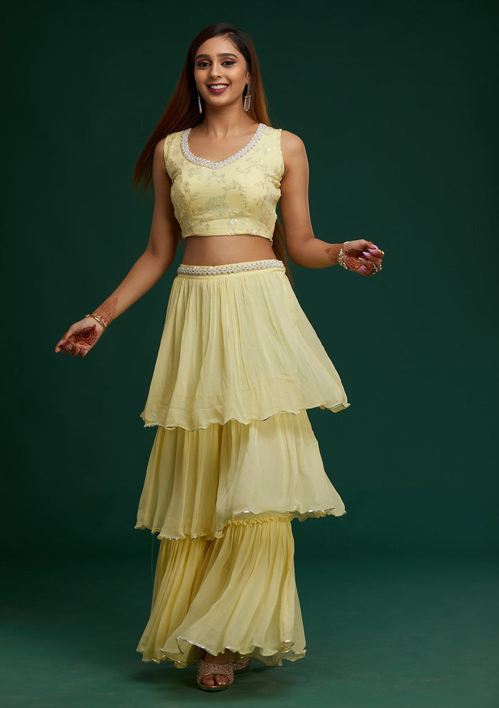 Lemon Yellow Sequins Georgette Designer Salwar Suit - Koskii
