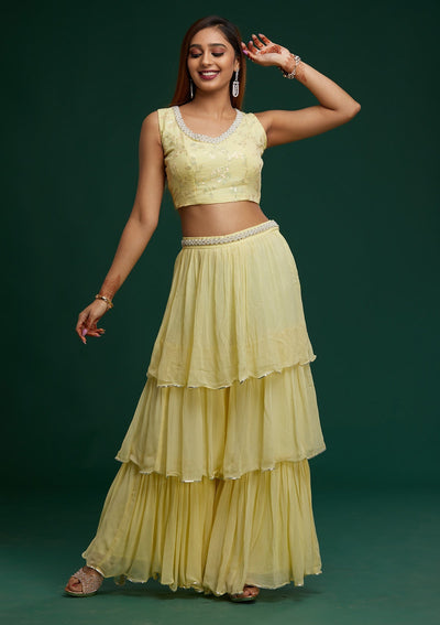 Lemon Yellow Sequins Georgette Designer Salwar Suit - Koskii