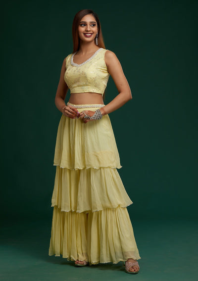 Lemon Yellow Sequins Georgette Designer Salwar Suit - Koskii