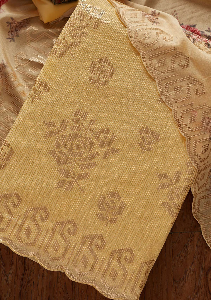 Lemon Yellow Sequins Georgette Designer Unstitched Salwar Suit - koskii