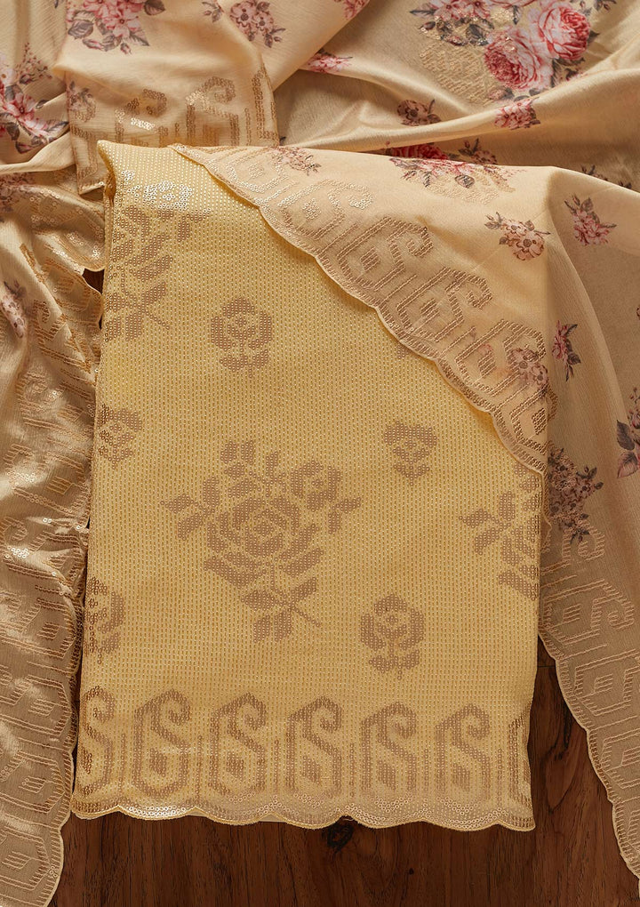 Lemon Yellow Sequins Georgette Designer Unstitched Salwar Suit - koskii