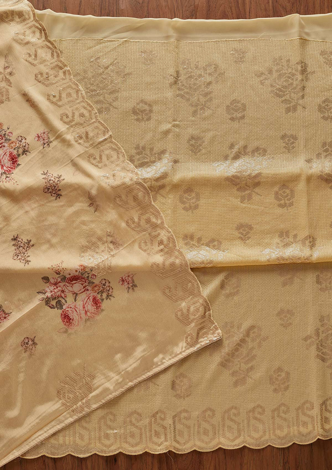 Lemon Yellow Sequins Georgette Designer Unstitched Salwar Suit - koskii