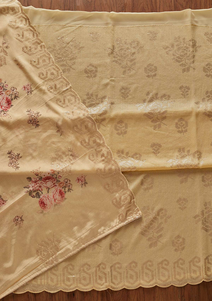 Lemon Yellow Sequins Georgette Designer Unstitched Salwar Suit - koskii