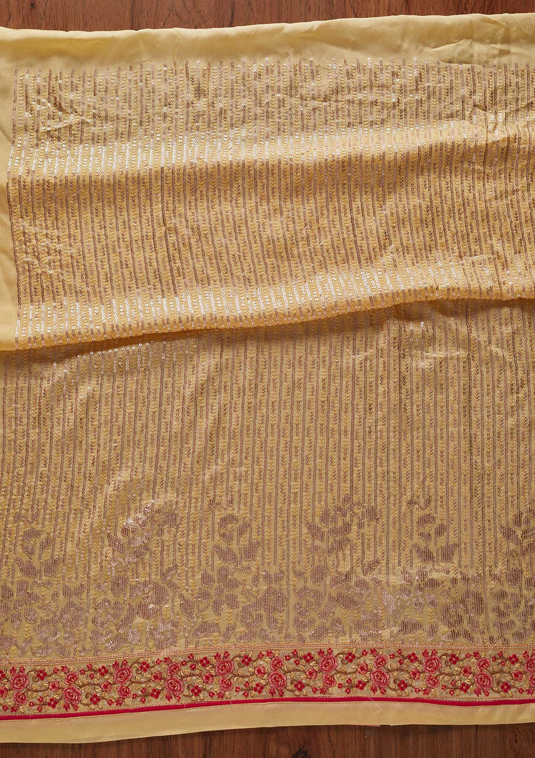 Lemon Yellow Sequins Georgette Designer Unstitched Salwar Suit - koskii